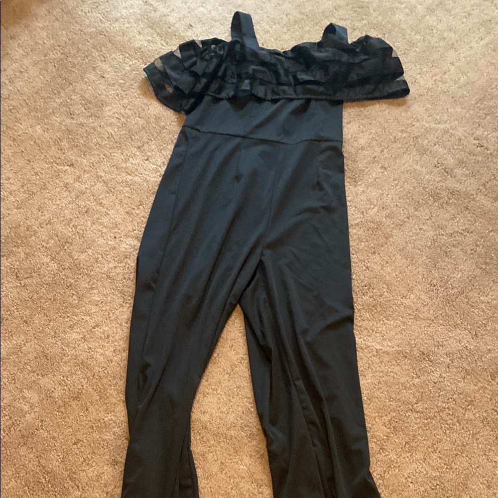 Black Mesh Off-Shoulder Jumpsuit